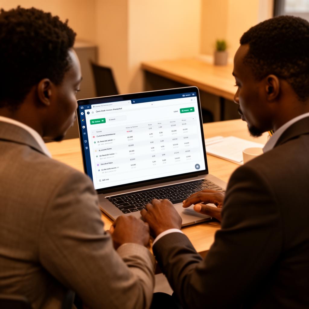 Team reviewing payroll on laptop